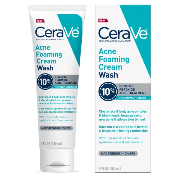 CeraVe Acne Foaming Cream Wash with 10% Benzoyl Peroxide for Face & Body CeraVe Acne Foaming Cream Wash with 10% Benzoyl Peroxide for Face & Body